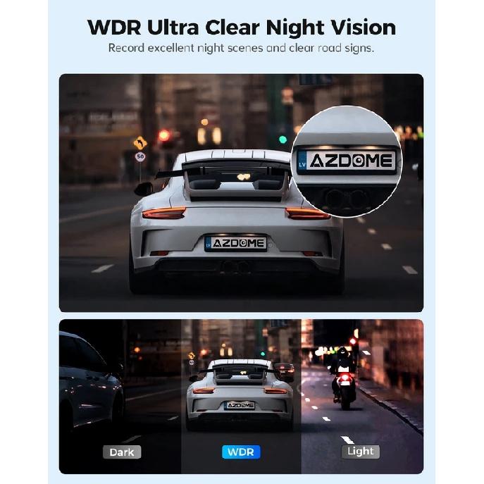 AZDOME M300-335R Dash Cam 1296P WiFi Car DVR Voice Control 150° Wide View Hidden Cam Night Vision G-Sensor 24H Parking Monitor