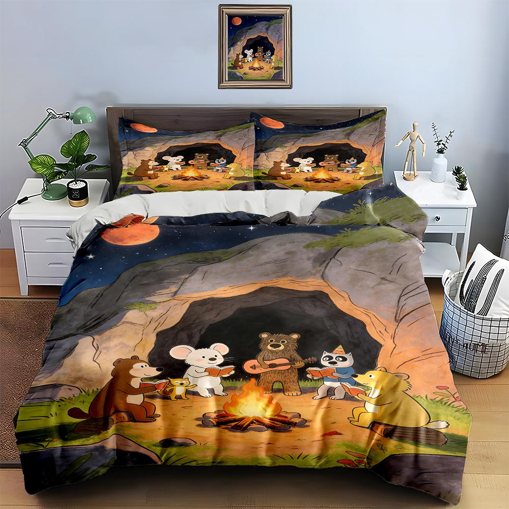 Campfire, animals, cave. Bedding Duvet cover sets Duvet covers Pillowcases gifts (1 * Duvet Cover 2 * Pillowcases, without duvet insert)
