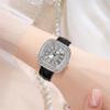 Simple Square Rhinestone Quartz Watch Casual Leather Women's Clock Wristwatch