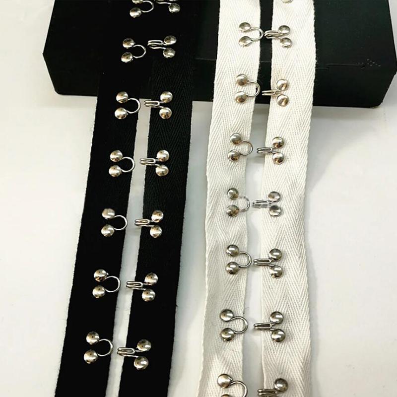 2meters 4cm Wide Black White Cotton Webbing Eyelet Metal Buckle Trimming DIY Clothing Home Textile Accessories Sewing Craft