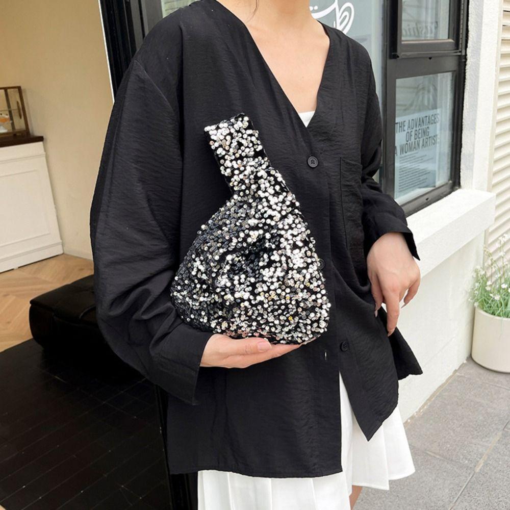 Blingbling Knot Handbag Paillette Portable Storage Bag Simple Sequin Evening Bag Girl