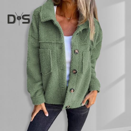 Зимняя женская куртка с двойными карманами, толстый флисовый кардиган с застежкой на пуговицы, длинные рукава, теплое ветрозащитное, сохраняющее тепло пальто для активного отдыха