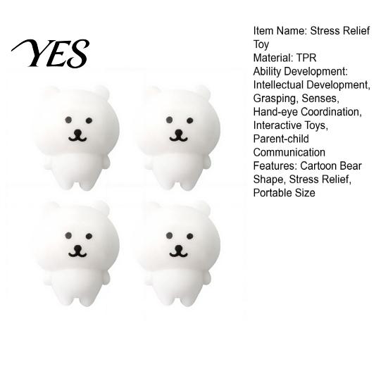 Cartoon Bear Squeeze Toy 4Pcs Mini Toy, Stress Relief White Sensory TPR Ball Focus Aid Hand Relaxation Fidget Party Favors Soft