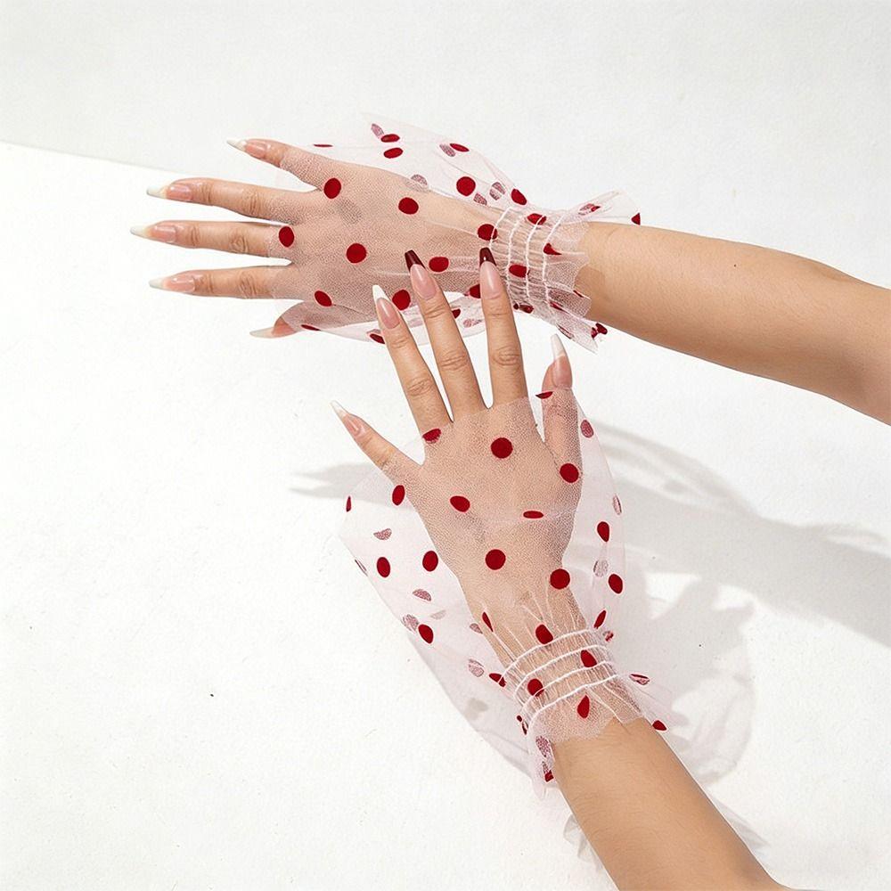 Elastic Polka Dot Fake Cuffs Pleated Tulle Detachable Wristband Flare Sleeve Nail Art Display
