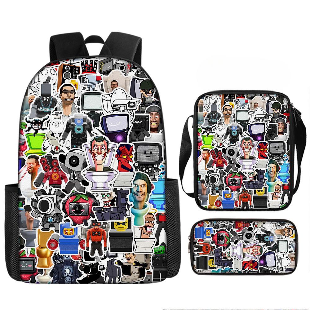 Toilet man and monitor person skibidi toilet game cartoon backpack, crossbody bag, pencil case