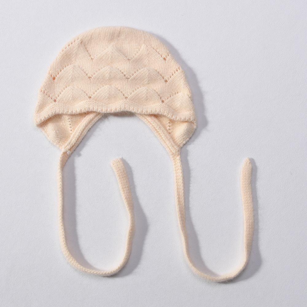 Solid color lace-up knitted hat, photo artifact rabbit down rabbit fur, windproof soft waxy bag head in autumn and winter, showing face and small ear