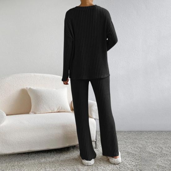 2 шт./компл., свитер, брюки, костюм, нить, V-образный вырез, сплошной цвет, вязаные свободные карманы, эластичная талия, повседневная мягкая домашняя одежда с широкими штанинами, осенне-зимний пижамный комплект