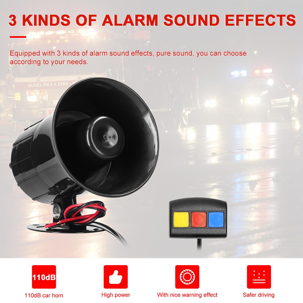 3-тональный автомобильный гудок 110 дБ Электрический гудок Громкий динамик Предупреждающий сигнал безопасности 12,0 В с контроллером для автомобиля, лодки, грузовика