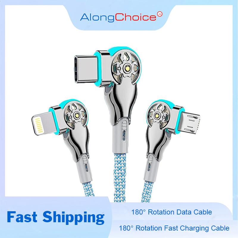 65 Вт зарядный кабель для Type-C Micro Lightning Super Charge Data Cable Нейлоновый кабель с вращением на 180° USB-кабель для быстрой зарядки