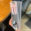 Strawberry-Themed Student Tableware Set: Cute Spoon, Fork, and Chopsticks.