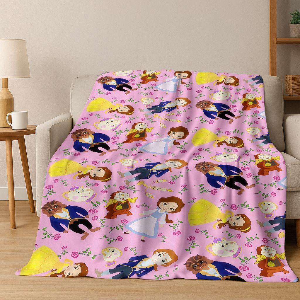 3D Beauty and The Beast Lovely Cartoon Flannel Blanket,Warm and Cozy Soft Throw Blanket for Home Bedroom Bed Sofa Cover Gift Kid