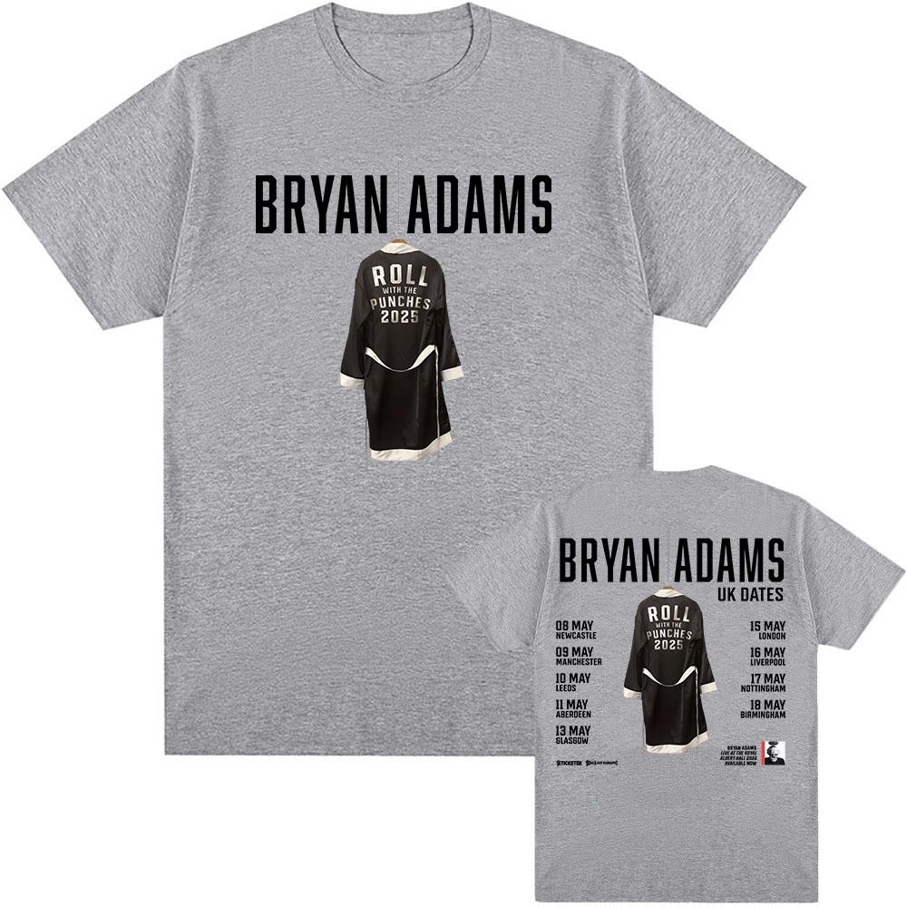 BRYAN ADAMS ROLL WITH THE PUNCHES TOUR 2025 Футболка с коротким рукавом Хлопок Однотонная футболка Унисекс Одежда Летняя Унисекс Уличная одежда Мужская