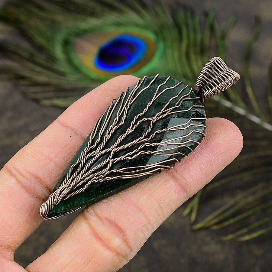 Изумрудный натуральный драгоценный камень, ручная работа, медная проволочная подвеска 3,03 дюйма W3B71