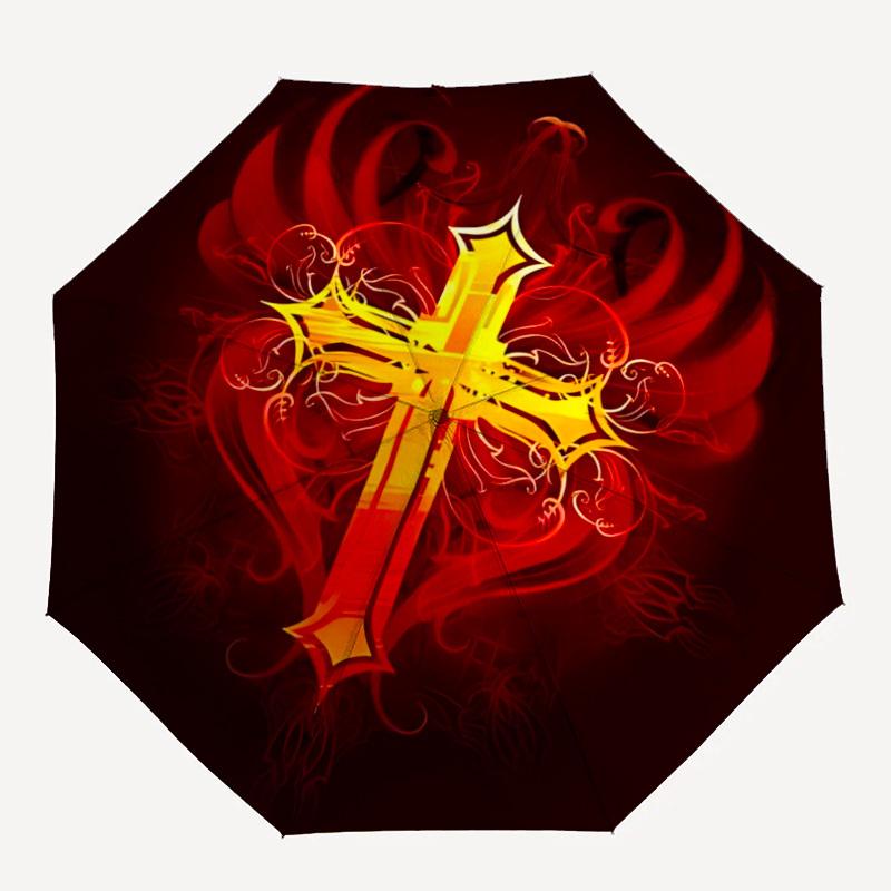 1pc Cross Ornament Automatic Folding Umbrella Durable Iron Frame,All Seasons Home Travel Outdoor Multifunctional Umbrella yy251115076