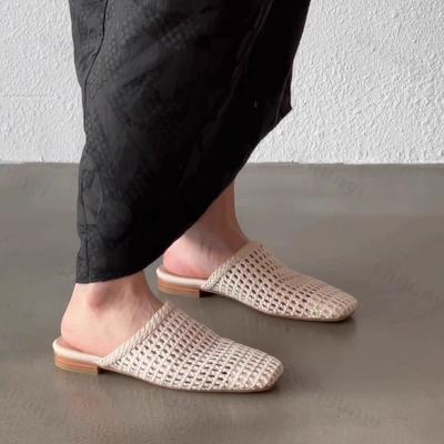 Модные летние женские тапочки 2025 Новая мода Дышащие сетчатые балетки Роскошные тапочки на танкетке с квадратным носком Удобная женская обувь