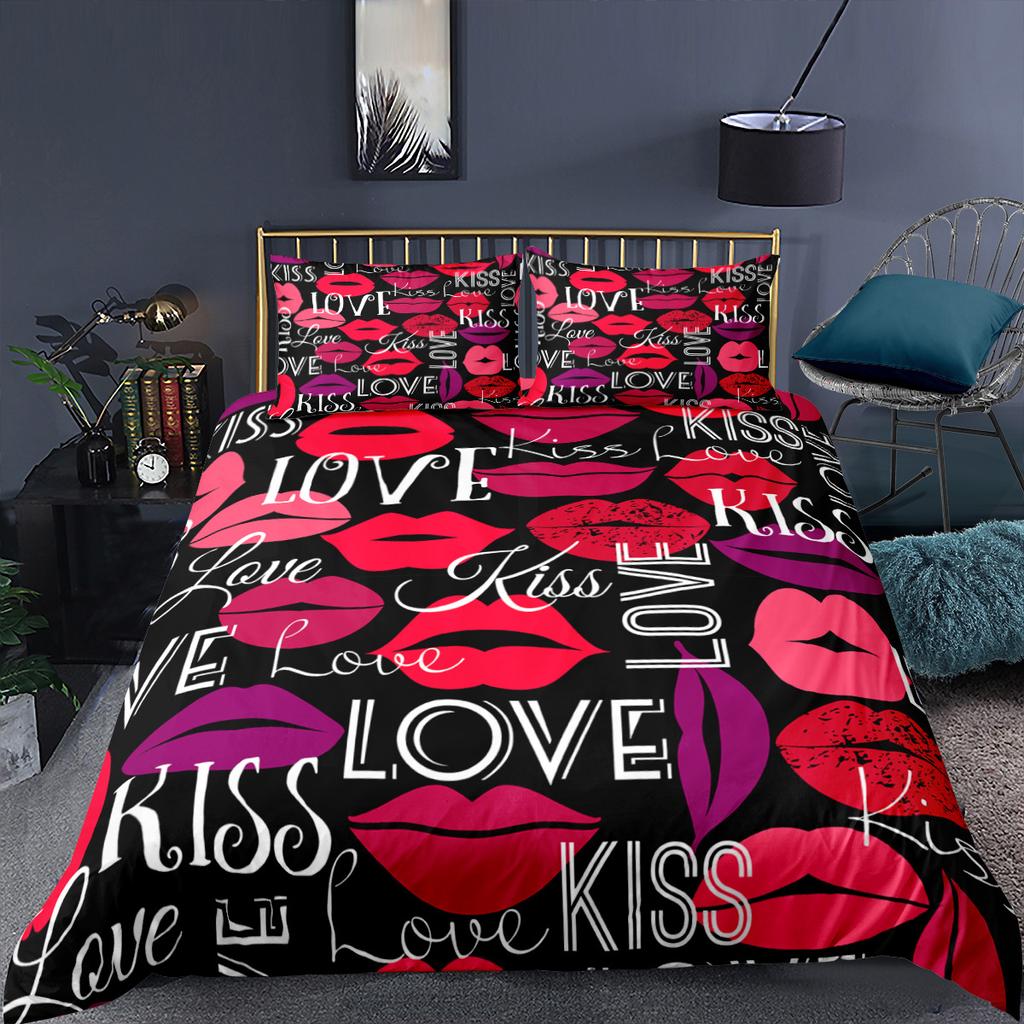 3D Color Lip Print Bedding Set Deluxe Home Bedroom Quilt Cover and Pillowcase Microfiber Material 2/3 Bedding Decoration