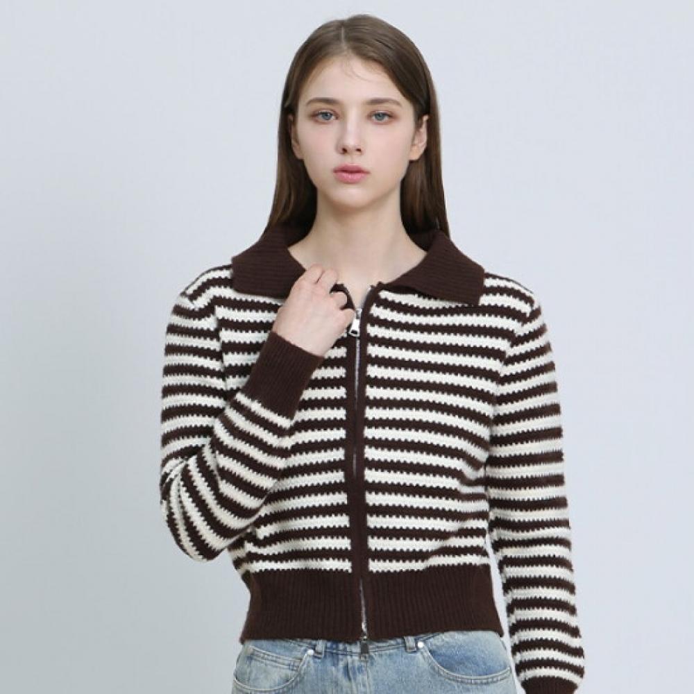 Ozoc Stripe Two Way Zip Up Knit