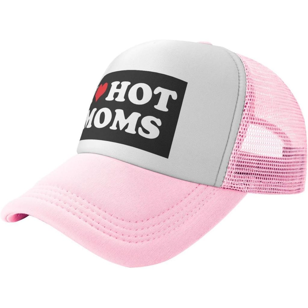 I Love Hot Moms Trucker Hat Adult Unisex Polyester Mesh Snapback Cap Casual Four Seasons