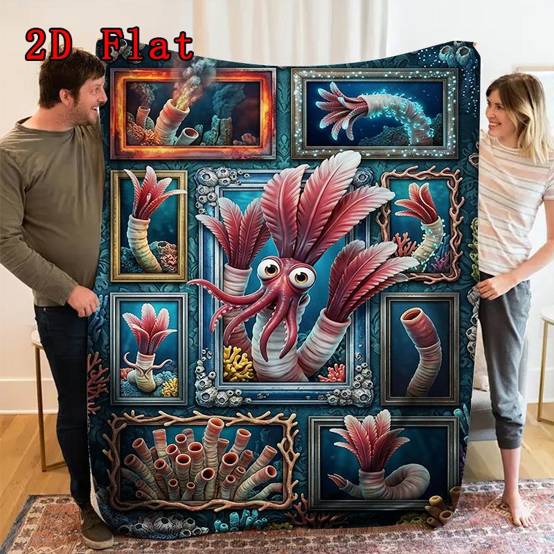 Underwater Art Gallery 2D Flat Pattern Flannel Blanket, High quality All Seasons, Home Decor, Warmth and Comfort, Perfect for Christmas Gifts.