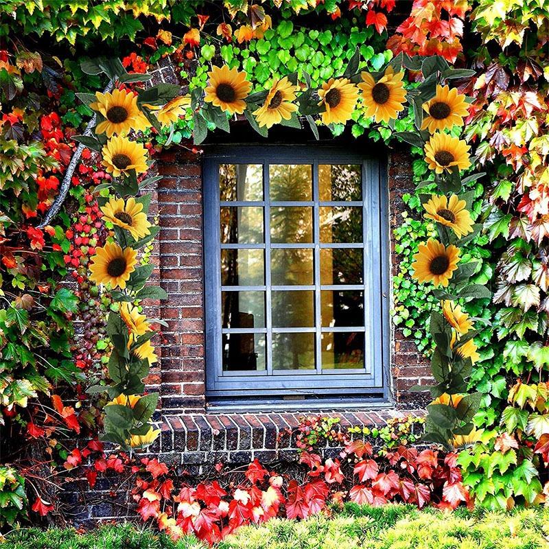 2026 New Artificial Sunflower Vine Fake Flower Rattan for Wedding Christmas Decoration Yellow Sunflower Garland Home Decor