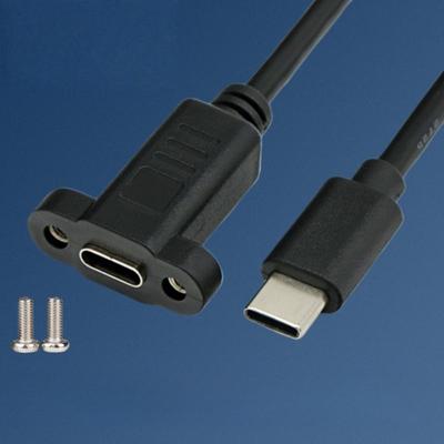 1 шт. Черный Кабель-удлинитель USB-C Type-C Папа-Мама для крепления на панель с разъемом-замком со сквозным отверстием для винта 0,3/0,5/1/1,5 метра