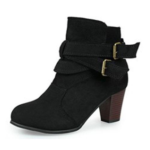 Модная осенняя женская обувь, ботинки, ботильоны, повседневные зимние замшевые туфли на высоком каблуке, пряжка, флок, круглый носок, без застежек, модные ботинки fgb67