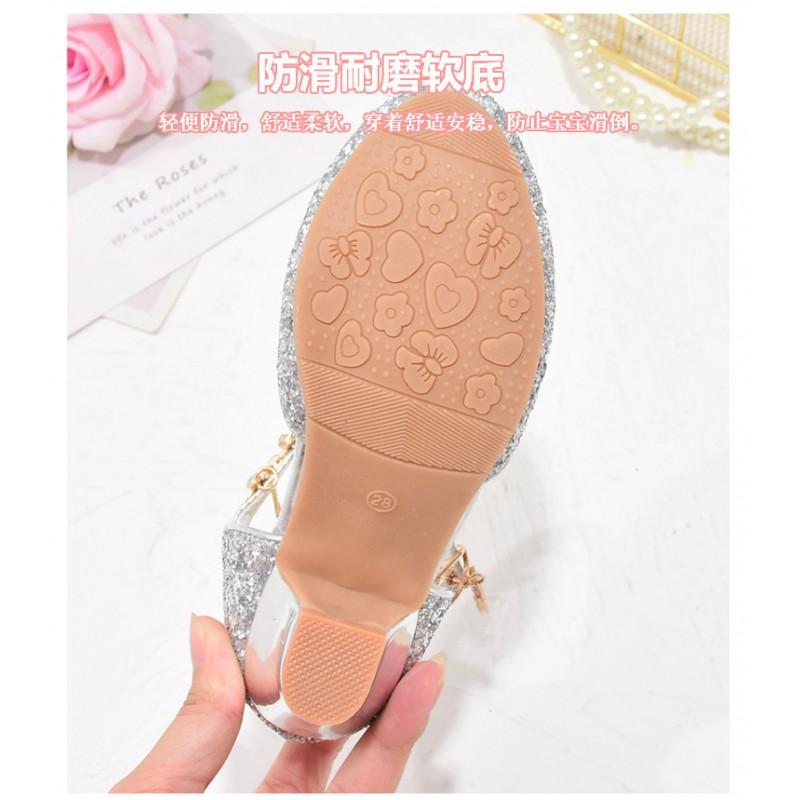 Girls Princess Dress Shoes Pink Glitter Rhinestone Buckle Sandals Stage Performance