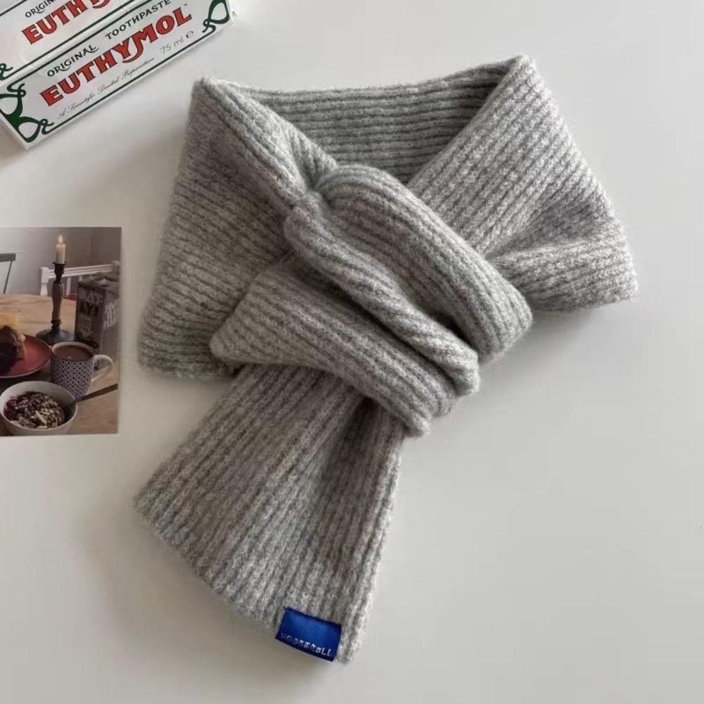 Solid Color Cross Scarf Thicken Short Neckerchief Neckerchief Wrap Knit Scarf Women