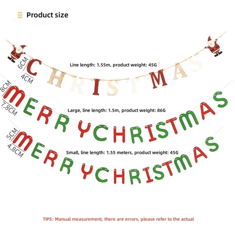 Merry Christmas Banner Reusable Wooden DIY Letter Flag Christmas Party Gift Banner Christmas Themed Banner Merry Decoration