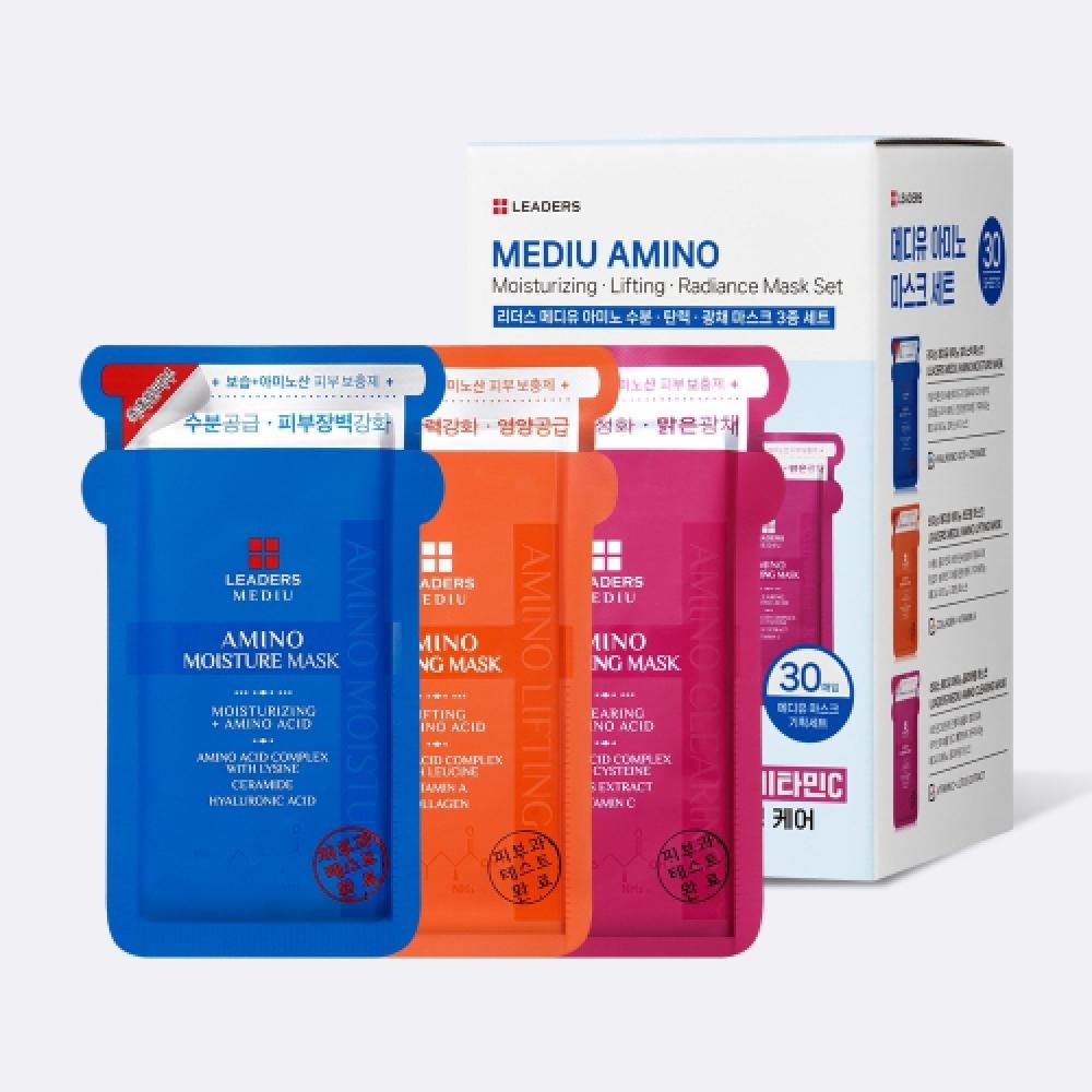 Leaders Cosmetics [30 листов] Маска для лица Mediu Amino Moisture Firming Radiance, набор из 3 штук