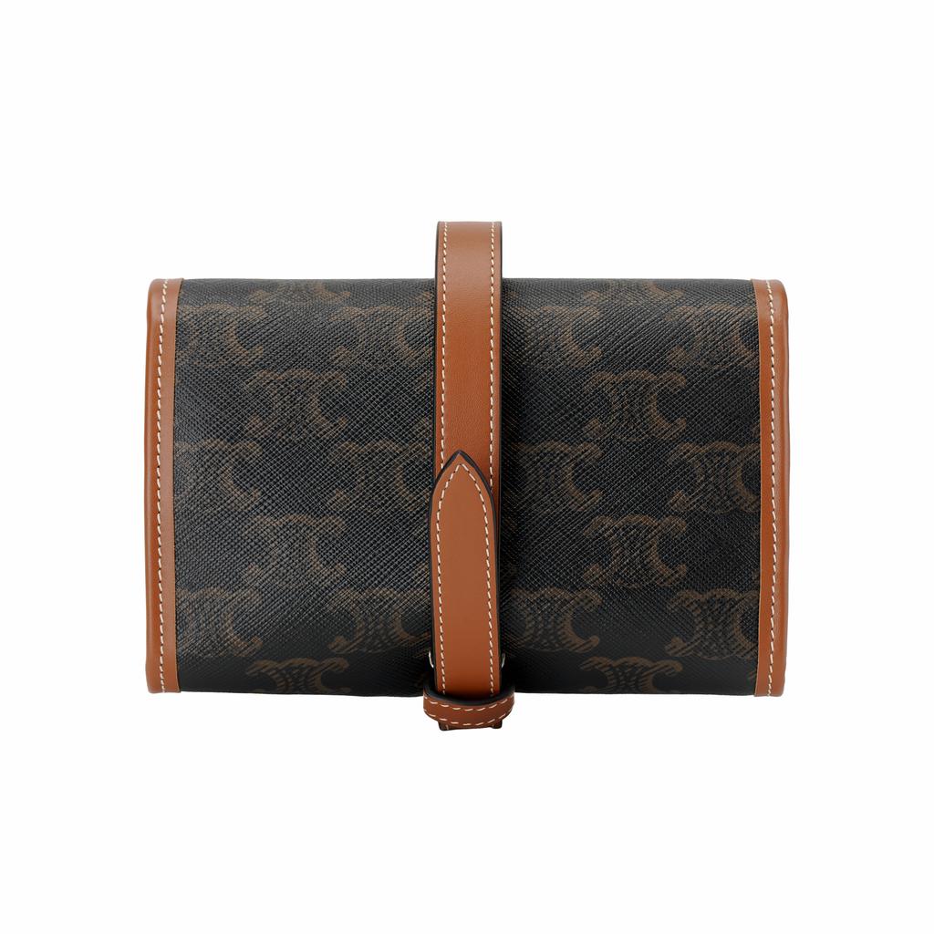 Celine Triomphe Canvas And Calfskin Zip Coin Purse Card Holder Women wallet Brown 4M0962DIU-04LU