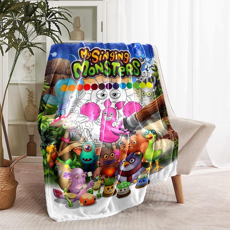 1pc Blanket My Singing Monsters Print Design, Lightweight Blanket for Sofa, Bed- Soft &Warm, Gift for All Seasons like Christmas, Halloween