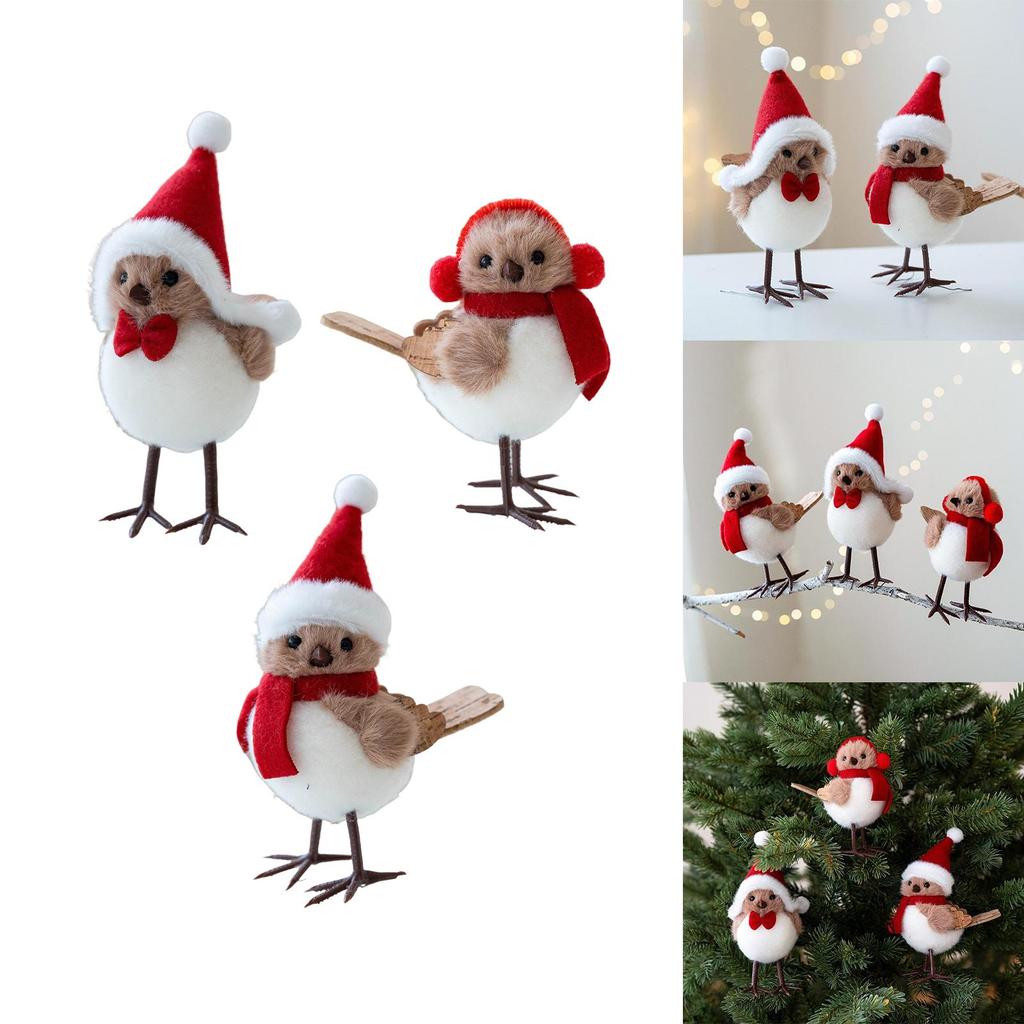 Christmas Table Decorations Bird Figurine Plush Doll Cute Ornamental Bird for Home Holiday Winter Party Decor