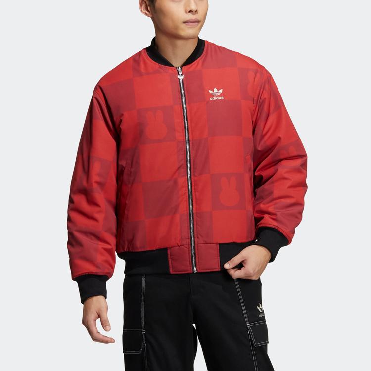 adidas Оригинальная двусторонняя хлопковая куртка на молнии с клеверным принтом и логотипом, мужские куртки черного цвета HY7276