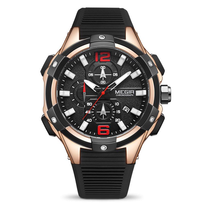 Мужские спортивные часы с большим циферблатом из силикона, многофункциональные, с хронографом, тремя циферблатами, шестью стрелками, водонепроницаемые, с календарем и светящимся корпусом