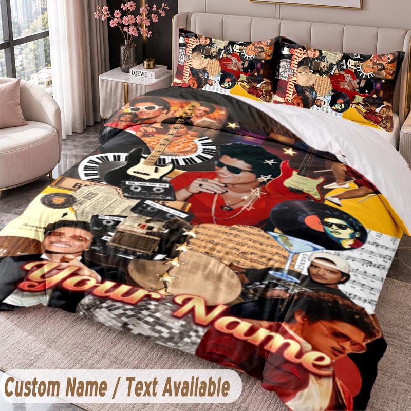 Custom Name Text 3Pcs Bedding Set Bruno Mars Duvet Cover And Two Pillowcases