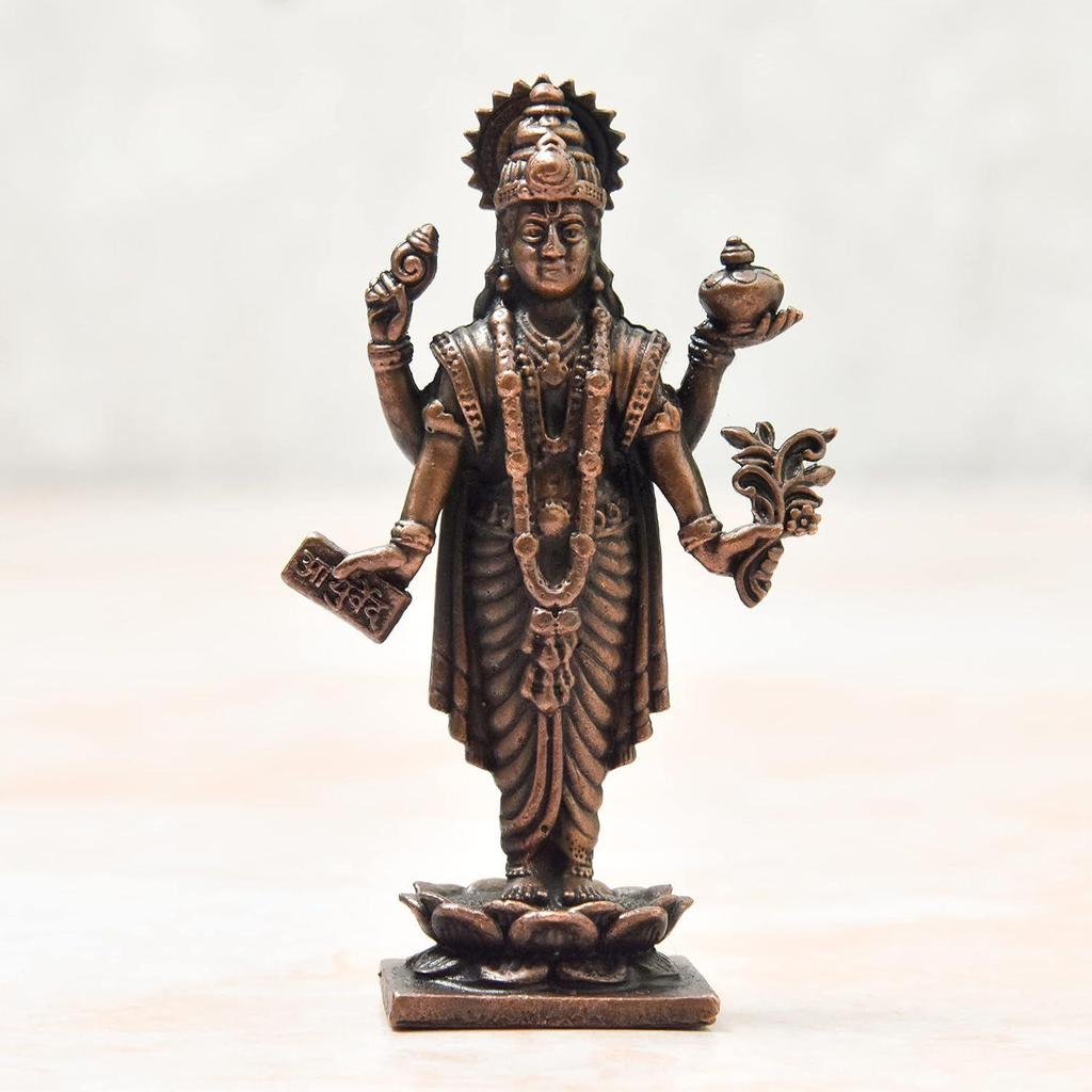 2.75-Inch Handmade Copper Dhanvantri Idol with Patina Antique Finish