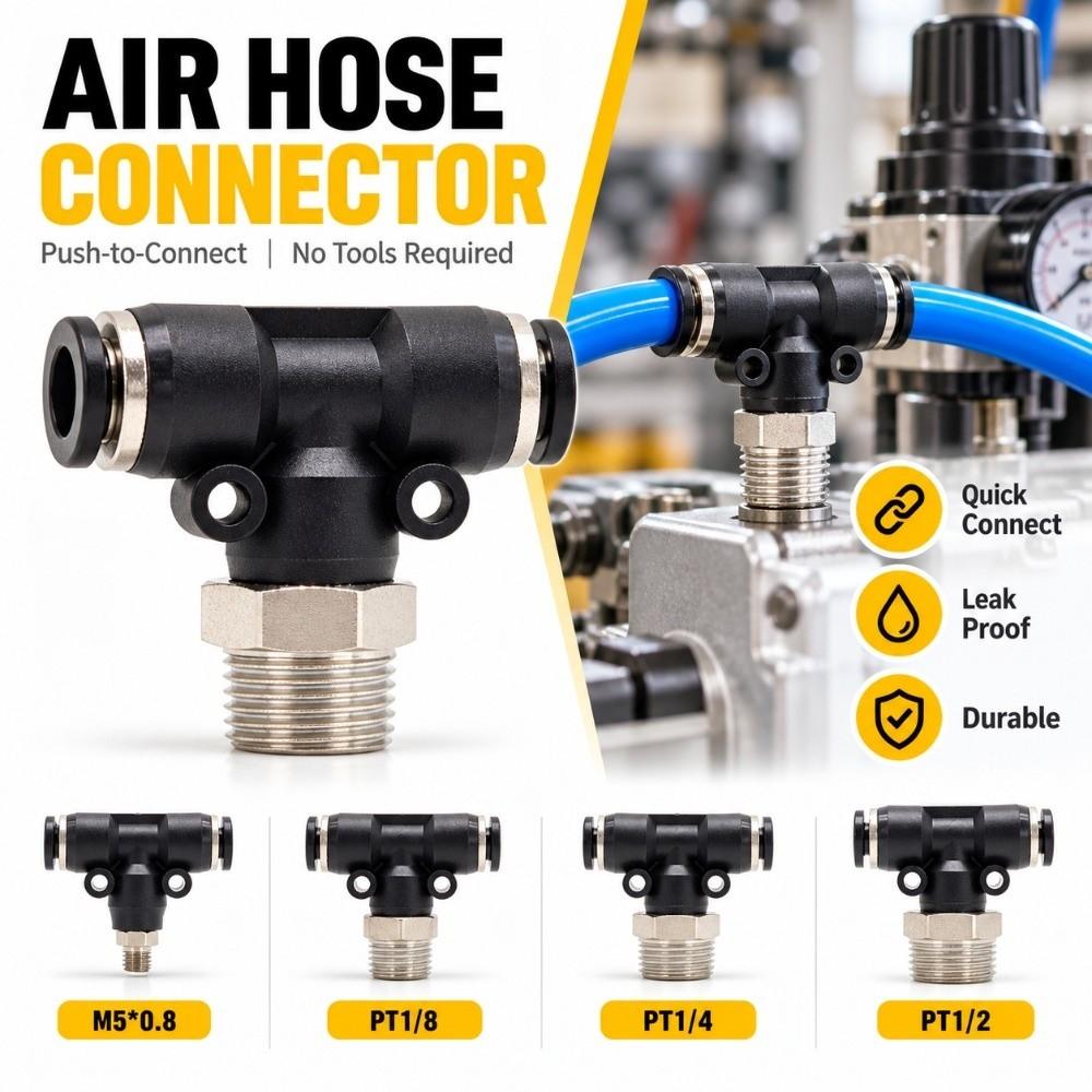 4-6mm Tube Quick Fitting Tee Male Threaded Port Push To Connect Fitting  Industrial Piping