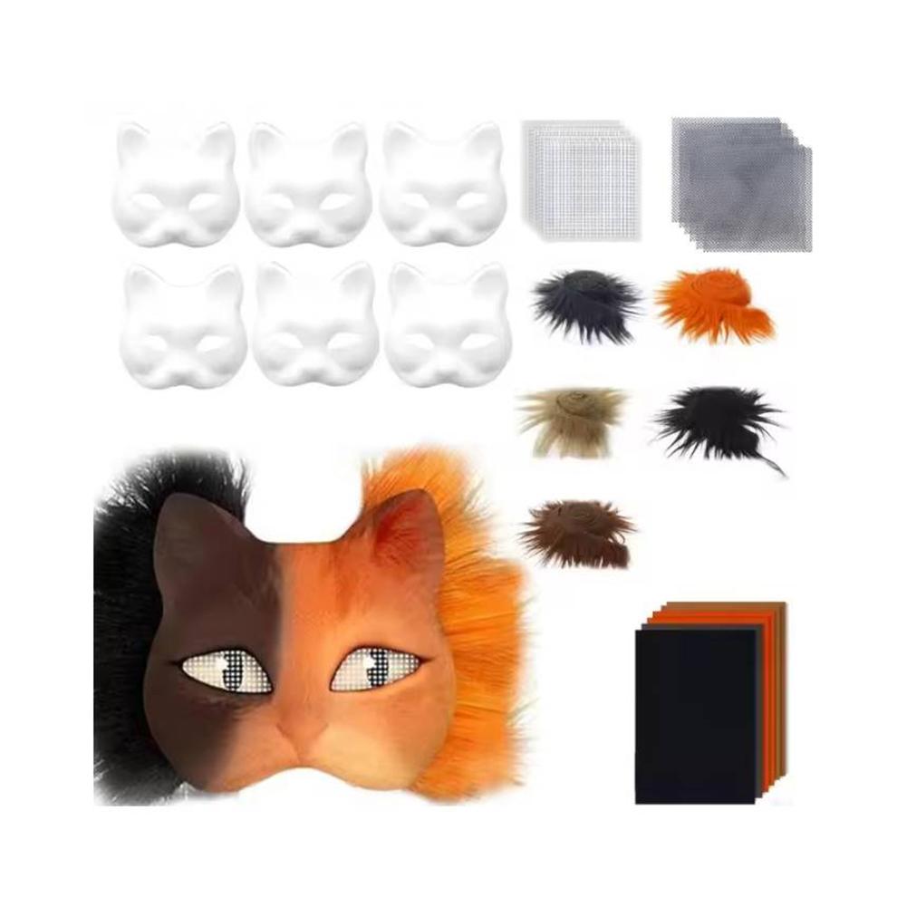DIY Therian Mask Kit with Felt Fabric Sheet Plush Faux Fur Eye Mesh Blank Cat Mask Blank Animal Dress Up Mask for Boys Girls