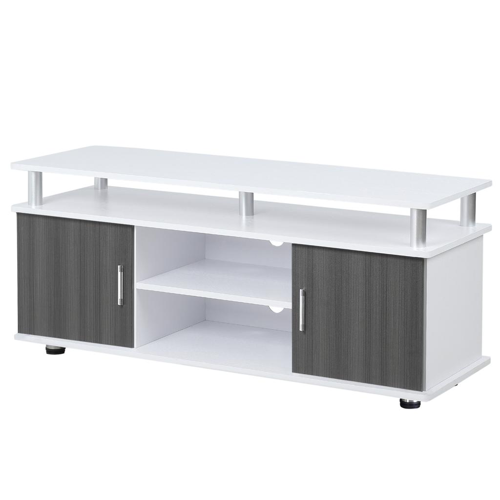 TV Cabinet Unit for TVs up to 50'' with Storage Shelf and Cupboards, Living Room Entertainment Center Media Console, Grey and White