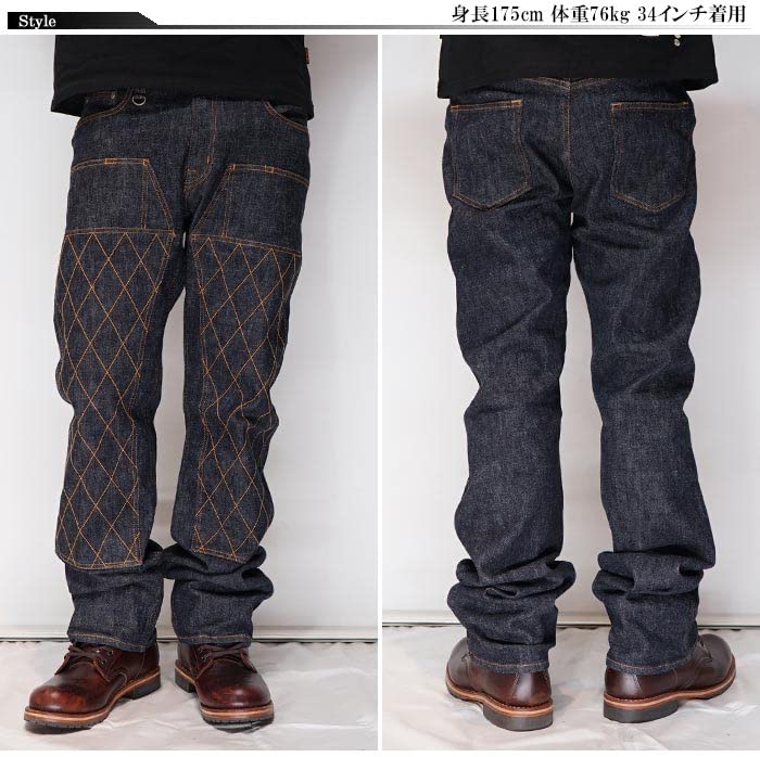 Kojima Jeans KOJIMA GENES 13 унций Джинсы стрейч прямого кроя с двойными коленями и ромбовидной строчкой Деним Сделано из одной штанины, Япония, Мужские, Стирка, RNB-107, Индиго-31