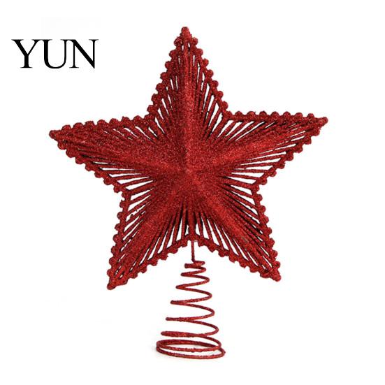 Holiday Party Ornament Glitter Star Christmas Tree Topper, Hollow Treetop Ornament, Top Accent Piece Sparkling Decoration for Home Decor Gold Silver