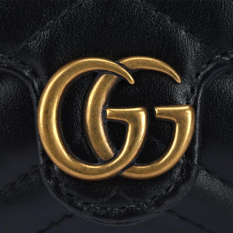 Gucci GG Marmont Потертый Золотой Логотип Цепочка Наплечная Сумка Стеганая Кожа Мини Кошелек Женские Сумки Черный 575161-DTDCT-1000
