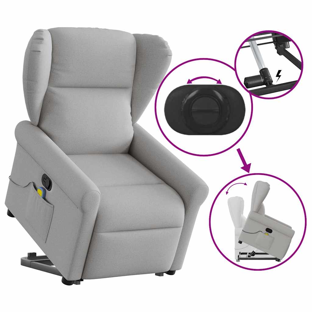 Massage Recliner with Rising Assistance Cloud Grey Fabric