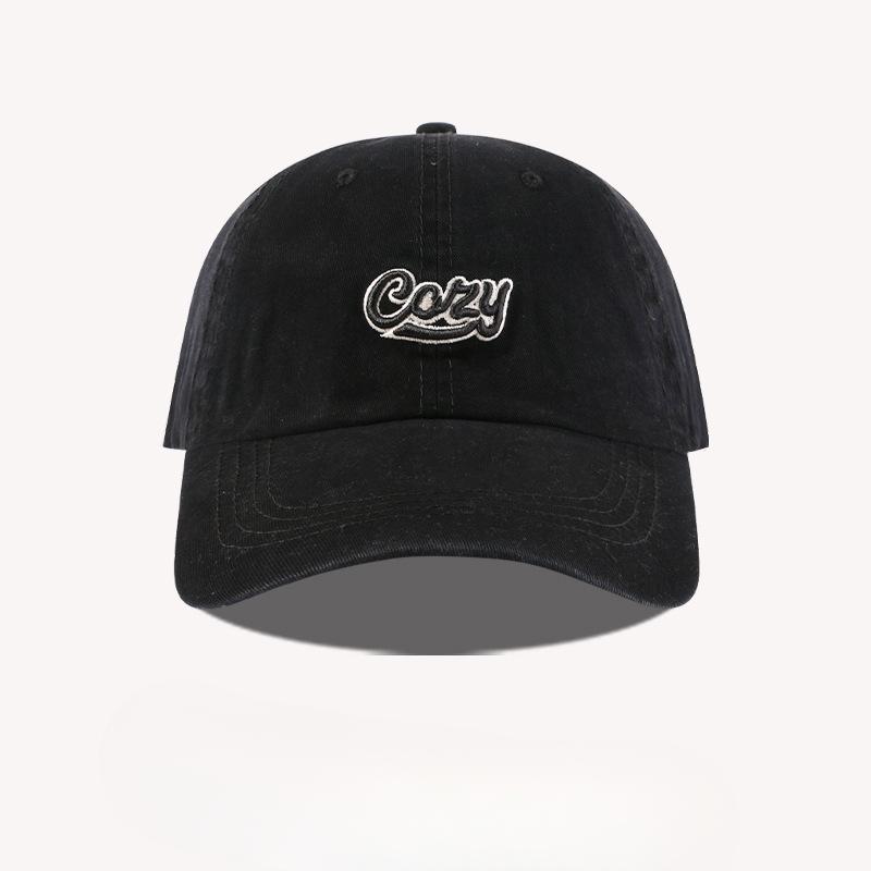 Korean style Old Washing Embroidered Letter Baseball Cap Women's Wide Brim Soft Top Baseball Cap Versatile Face Showing Small Hat