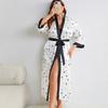 Print Casual Breathable Robe for Women Patchwork Long Sleeve Drawstring Soft Sexy Pajamas Lightweight Comfortable Stylidh Plus Long Robe