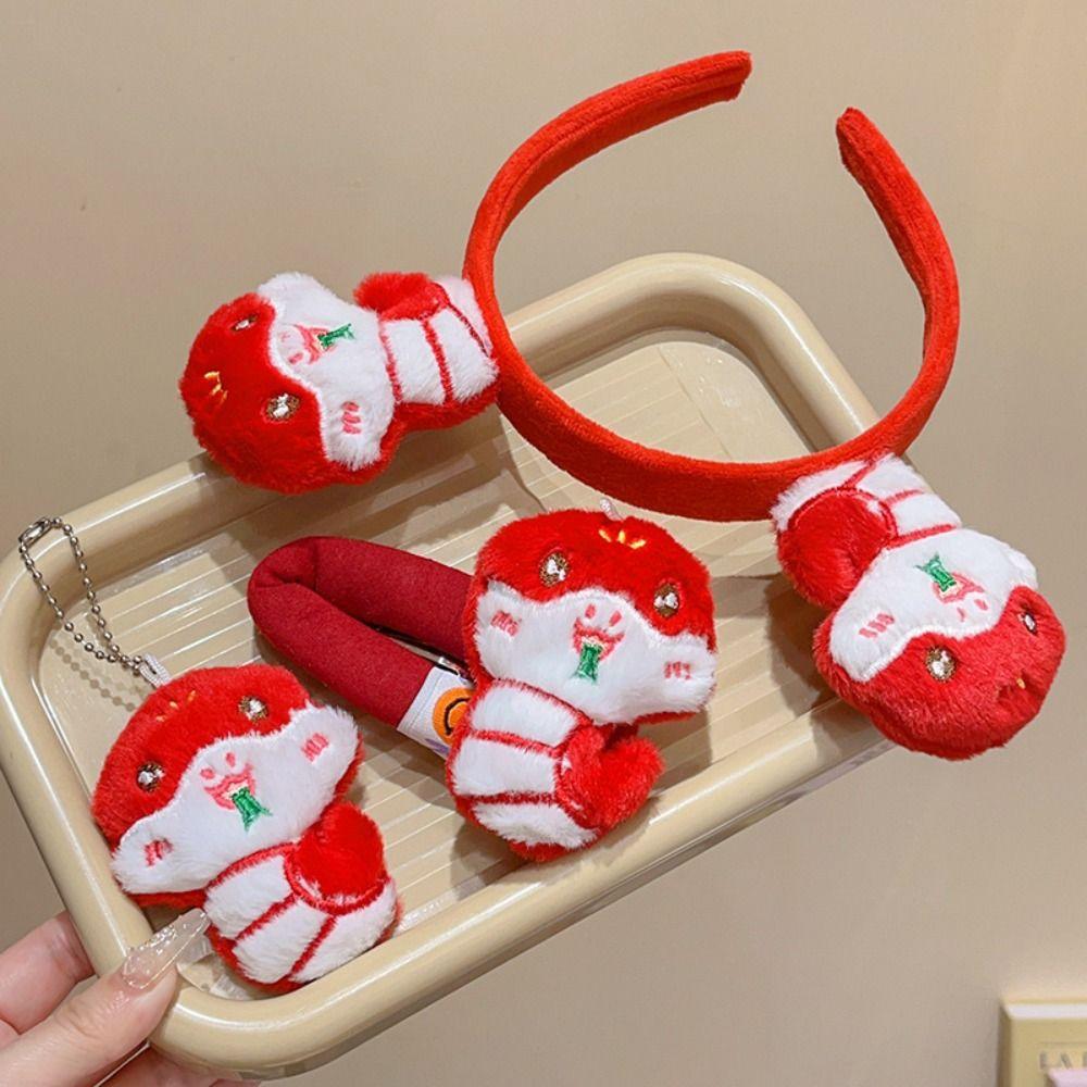 Red Hairband 2025 Happy New Year Headband Hairpin Plush Snake Year Headband New Year Dress Up