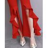 Harajuku Summer High Waist Women's Chiffon Split Up Capris Pants for Women Skinny Ruffles Flare Pants Woman Trousers Red Black