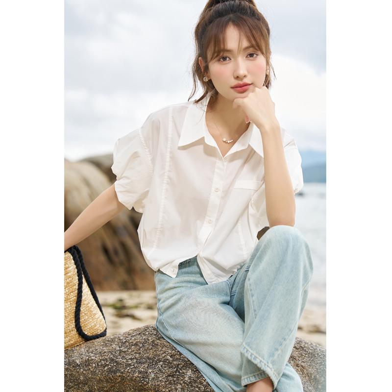 Mishow Женская рубашка, новинка 2023 года, летняя повседневная повседневная свободная нишевая рубашка с пышными рукавами, однотонная офисная женская одежда, топы MXC38C0073