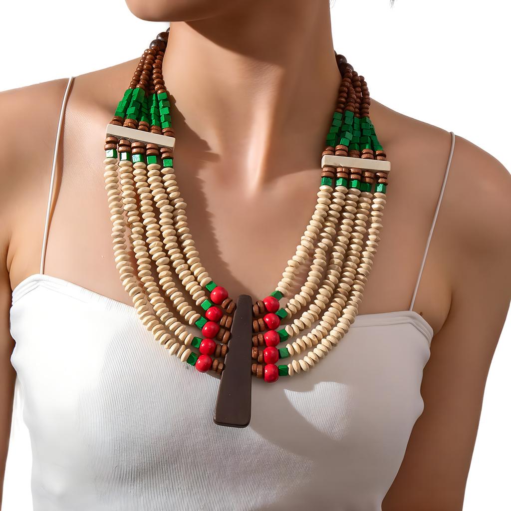 Fashion Personalized Wood Bead Handmade Beaded Necklace Exaggerated Retro Necklace National Style Accessories